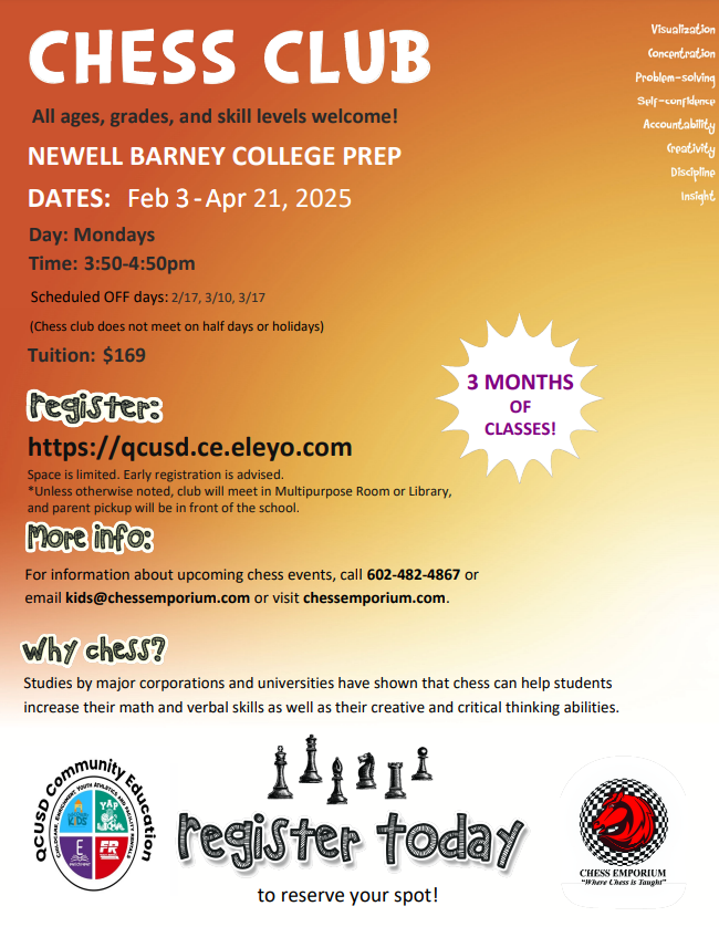 Don't forget to sign up for Chess club!  #NBCP #enrollnbcp #QCLeads