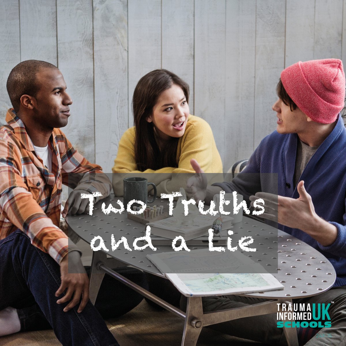 Next up in our festive attachment play ideas- Two Truths and a Lie- Make up a lie, tell it to the other person/people along with 2 truths. Can they guess which is the lie? Go outrageous, dull, funny, unbelievable…

#TraumaInformed #TISUK #MentalHealth #Play