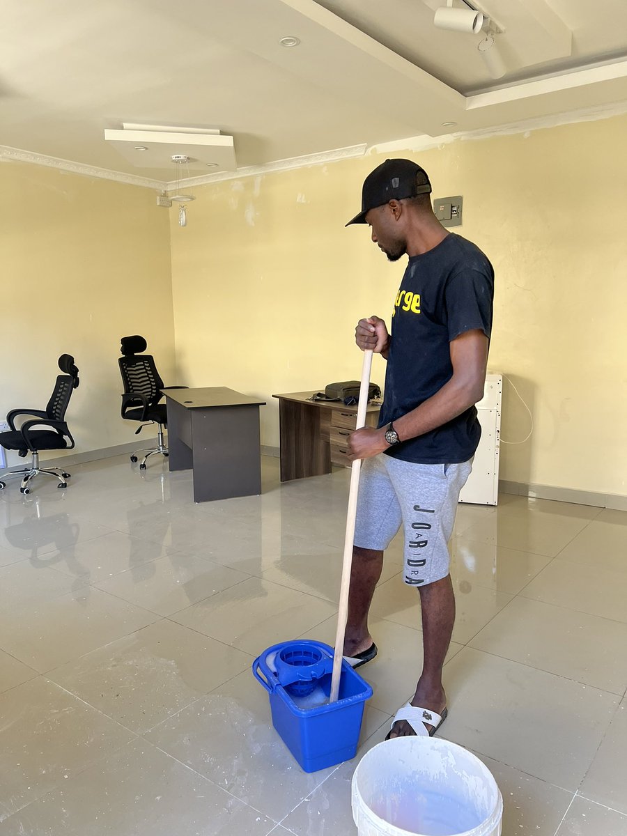 Today, I retire to bed a very contented man. This photo of me mopping was taken today. We’re finally going back to having an office after Covid and that fills my heart. At the end of 2019 I resigned from my job because I felt I wasn’t progressing in my career as I’d have wanted.