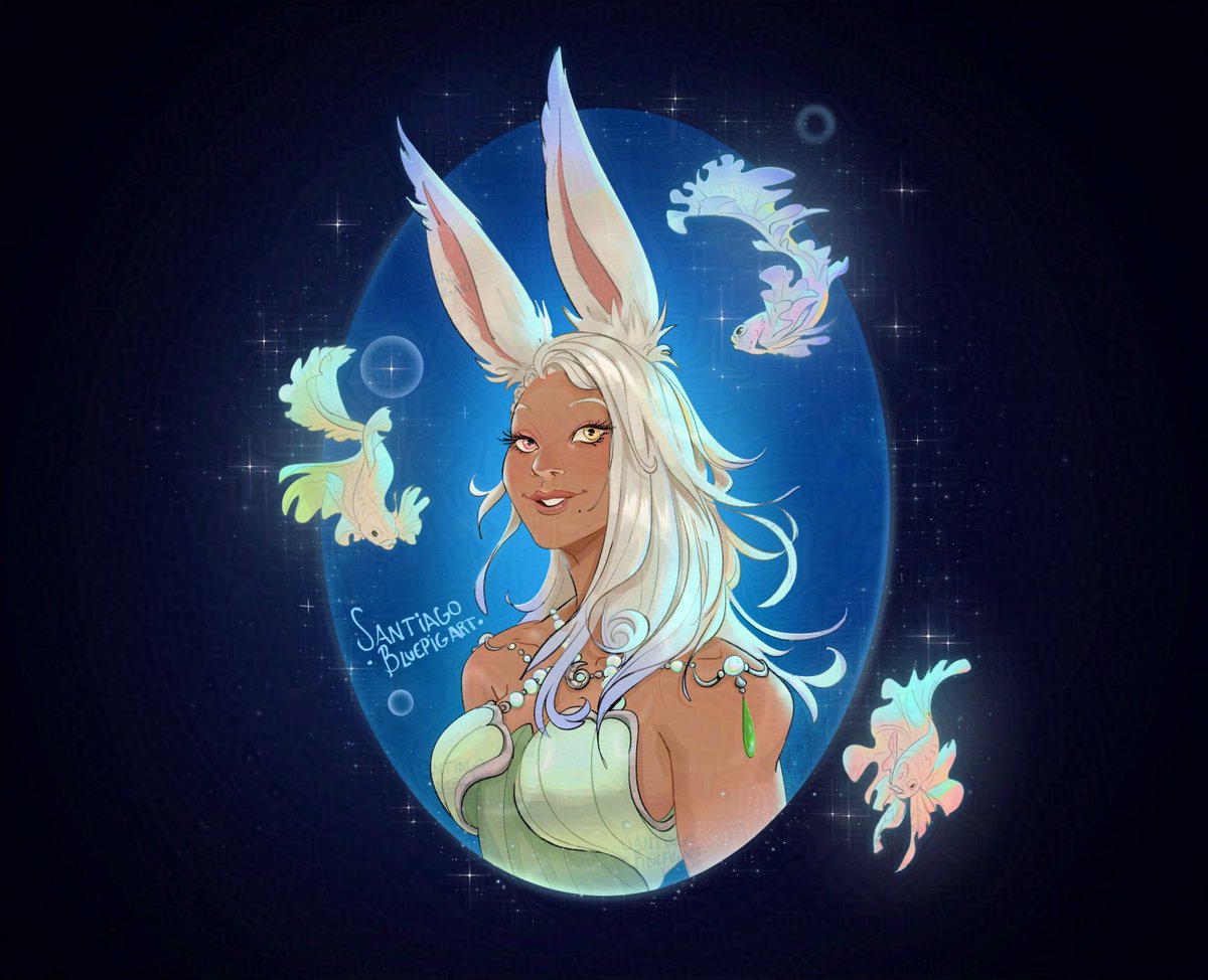 Happy new year! ✨🐟✨! Let's hope for a better 2025 ! 
#art #fantasyart #bluepigart #noai #ffxiv