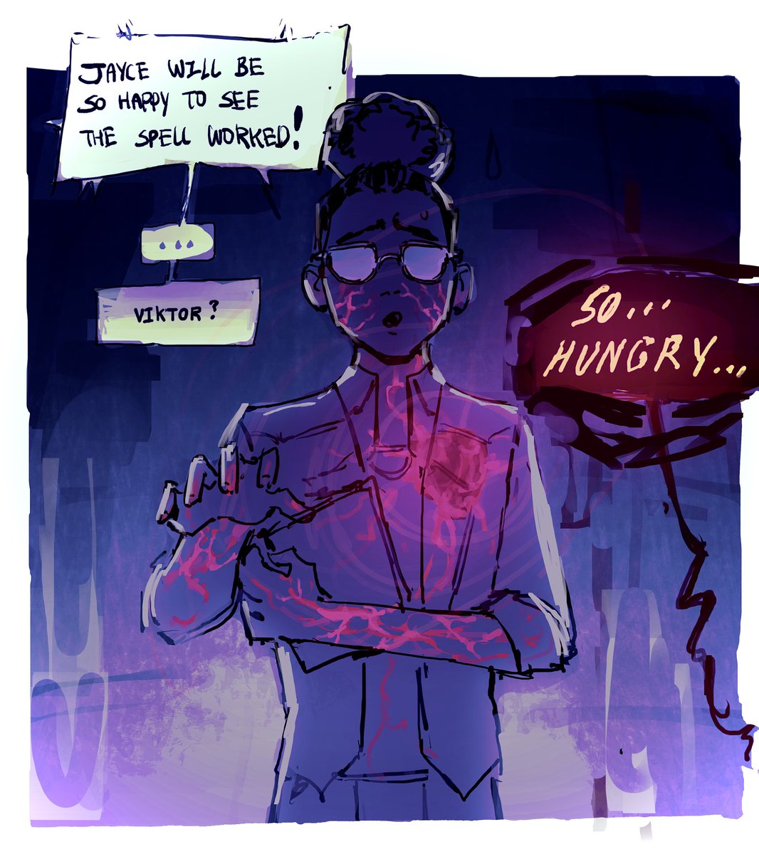 p0nyplanet's tweet photo. zombie viktor wakes and has his first meal😞 #arcanefanart https://t.co/qvIIrCId89