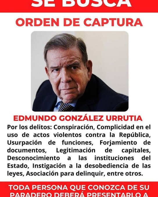APCZAMORA's tweet photo. #ULTIMAHORA | 🚨🇻🇪 Por la comisión de múltiples delitos, gobierno de Venezuela ofrece recompensa por información sobre Edmundo González Urrutia. 
 
➡️ "Se ofrece recompensa de 500 mil dólares a quién de información sobre su ubicación." 
 
📸: prensacicpc https://t.co/P4w4a6jwe0