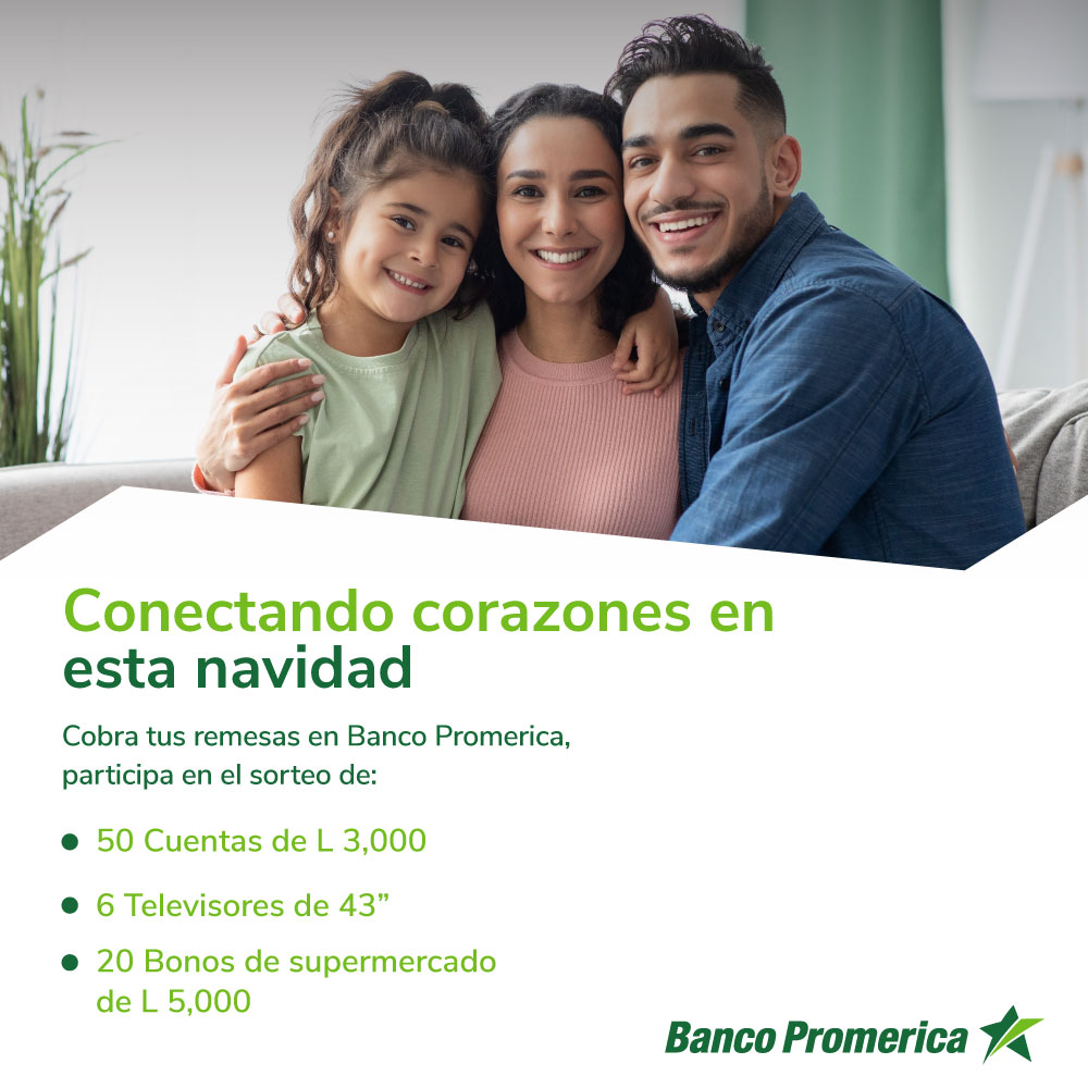 Cobra tus remesas y vive una Navidad llena de sorpresas con Banco Promerica. ¡Gana uno de los 50 premios de L. 3,000, 6 televisores de 43" o 20 bonos de supermercado de L. 5,000! ✨🎉

Ver reglamento: bit.ly/4gB2NKV

#BancoPromericaHN