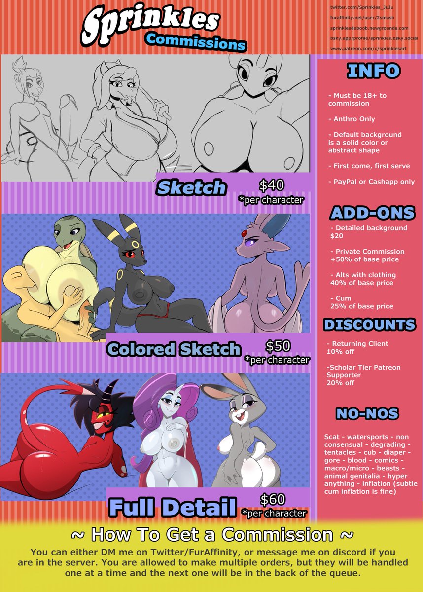 Sprinkles_JuJu's tweet image. Sprinkles's Commission Price Tiers and Information!
CURRENTLY OPEN!!
DM me if you are interested!