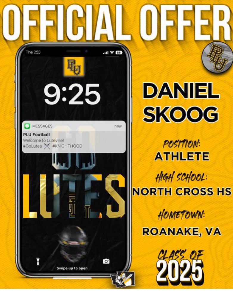 Daniel Skoog (@danielskoog21) on Twitter photo After a great conversation with <a href="/Zach_Willis45/">Zach Willis</a>, I'm happy to say that I have received an offer from <a href="/PLUFootball/">Pacific Lutheran Football</a>
<a href="/DrTmosby/">Thomas Mosby</a> <a href="/SpencerCrace/">Spencer Crace</a> <a href="/CoachReynoldsT/">Coach T</a> <a href="/CoachCrace/">George Crace</a> <a href="/BrantMcAdams/">Brant McAdams</a>
<a href="/GridironImports/">Gridiron Imports Foundation</a> <a href="/GIfootballChris/">Chris Adamson</a> <a href="/coachpriest222/">Dwayne Priest</a> After a great conversation with <a href="/Zach_Willis45/">Zach Willis</a>, I'm happy to say that I have received an offer from <a href="/PLUFootball/">Pacific Lutheran Football</a>
<a href="/DrTmosby/">Thomas Mosby</a> <a href="/SpencerCrace/">Spencer Crace</a> <a href="/CoachReynoldsT/">Coach T</a> <a href="/CoachCrace/">George Crace</a> <a href="/BrantMcAdams/">Brant McAdams</a>
<a href="/GridironImports/">Gridiron Imports Foundation</a> <a href="/GIfootballChris/">Chris Adamson</a> <a href="/coachpriest222/">Dwayne Priest</a>