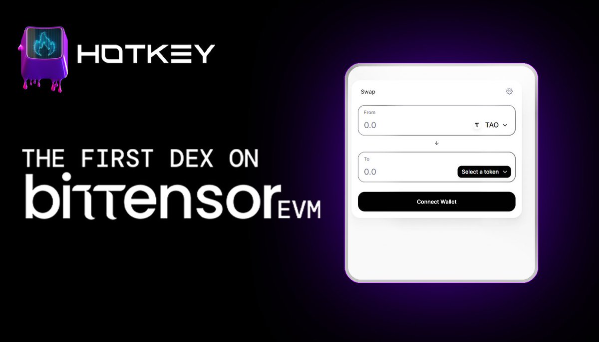 HotKeySwap's tweet image. $HOTKEY has launched the first DEX on Bittensor&apos;s $TAO EVM. Add tokens and liquidity to start building a stronger network. Works just like Uniswap.

This is just the beginning—more features from our existing multichain DEX.

Get started: bittensordex.hotkeyswap.com