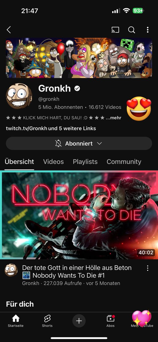 Wie geil ist das denn? 🥹🥹 einfach 5 FUCKING MILLIONEN Abonnenten <a href="/Gronkh/">𝑮𝑹𝑶𝑵𝑲𝑯</a> !!! So unglaublich verdient 🥹🥰 herzlichen Glückwunsch kleine Süßmaus! 🫶🏻❤️‍🔥