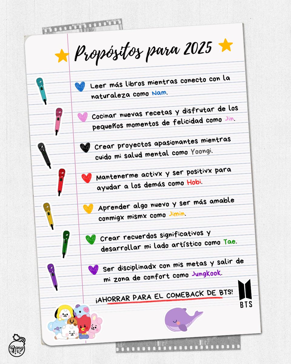 💜PROPÓSITOS DE ARMY PARA 2025 ✨

Este 2025 será un gran año si ponemos en práctica todo lo que Bangtan nos ha enseñado.
Que sea un recordatorio de que la vida es muy linda con ellos a nuestro lado💖

Re -ㅅ-🍊