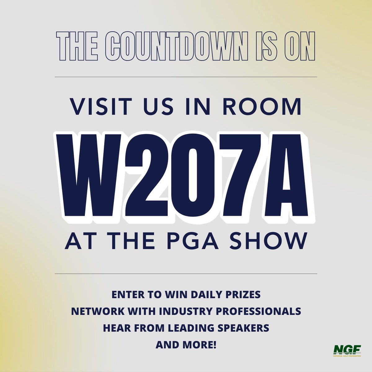 Room W207A is where all the action happens at the 2025 PGA Show! From industry trends to top-notch speakers, you don’t want to miss out.

Mark your calendars! 📅  Jan 22-24 in Room W207A!
#PGAShow2025 #ngf