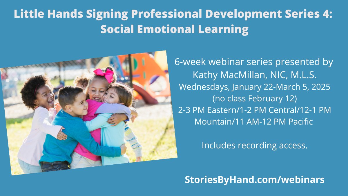 Learn how to incorporate #ASL into your storytimes to support social emotional skills such as empathy, communication, &amp; emotional regulation. Recording access available. 20% with code READANDSIGN storiesbyhand.com/webinars/
<a href="/familiustalk/">Familius</a> #SEL #LittleHandsSigning #signingwithchildren