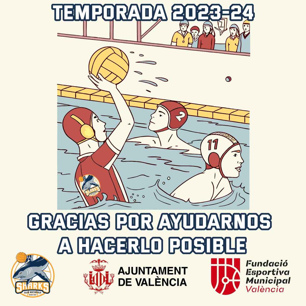 AGRADECEMOS un año más al <a href="/AjuntamentVLC/">Ajuntament València</a> y <a href="/FDMValencia/">FDM Deporte València</a> su apoyo a nuestro proyecto deportivo de #Waterpolo🤽‍♂️🤽‍♀️🤽 y por la apuesta firme por el #Deporte en #Valencia

El Club Waterpolo Sharks hemos sido beneficiarios de las ayudas y subvenciones a entidades deportivas de Valencia