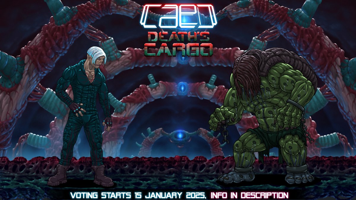 WHICH GAME WILL YOU VOTE FOR ON 15 JANUARY?  
CAED: DEATH'S CARGO, the Ultra-Gory 1vs1 Fighting Game featuring all of Necrostorm's Iconic Characters?  
necrostorm.com/NEWS/2025/Arti…

#Necrostorm #games #CAED #Deathcargo #deathscargo