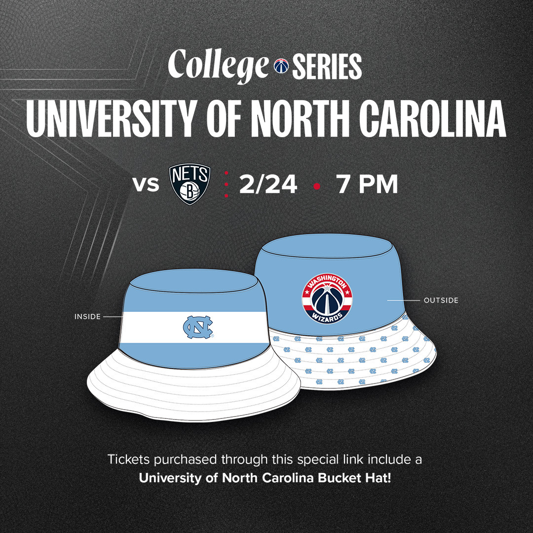 Calling all 🏀 fans! The Wizards are hosting UNC Night as they take on the Nets on Feb. 24. The first 100 tickets purchased include an exclusive Wizards x UNC co-branded bucket hat!
📅 Monday, Feb. 24, 2025
🕖 7:00 p.m.
📍 Capital One Arena
🎟️ Get tix: fevo-enterprise.com/event/wizcs-02…