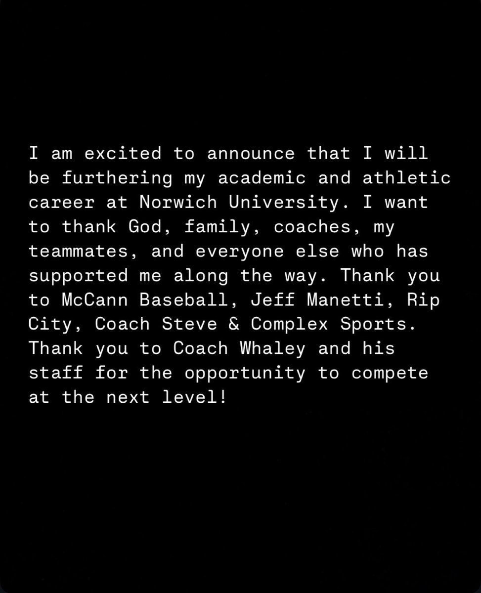 Let’s go!!!
#gocadets #committed <a href="/NorwichBaseball/">Norwich Baseball</a> <a href="/PBNewEngland/">Prep Baseball New England</a>