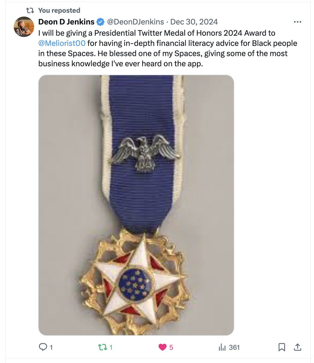 I am extremely honored for such an exemplary award. I was at church and could not  give a speech. My doors are always open to you when it comes to investments. I verily enjoy your Spaces and the profundities that you've promulgated to others. Many thanks, sir!