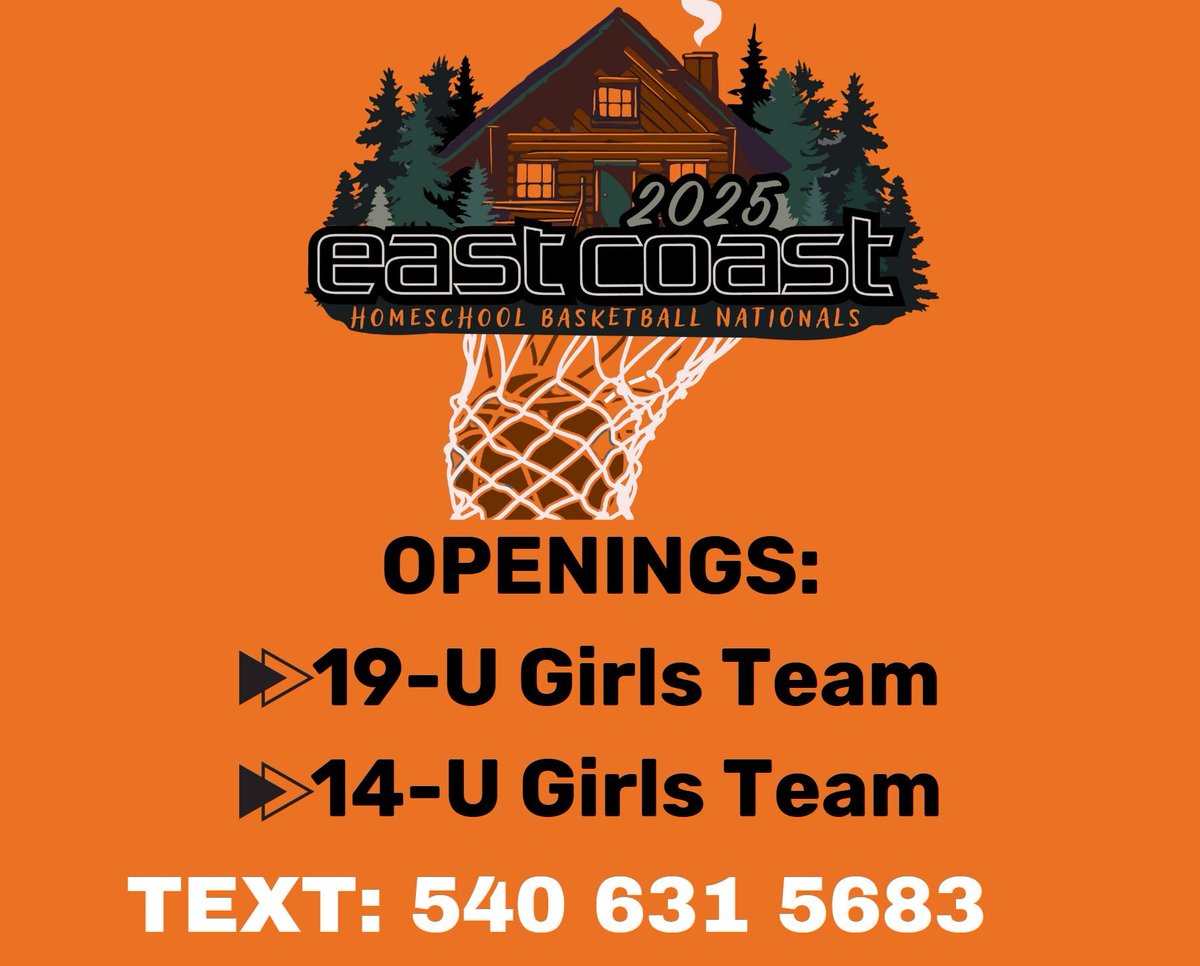 2025 East Coast Homeschool Basketball Nationals has 2 openings.  Come join the 120 teams in wonderful Gatlinburg, TN.  

Hurry, slots will fill fast!

ecbuzz.net
