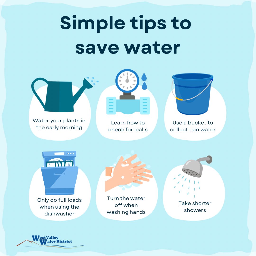 MyWVWD's tweet photo. Start the year off with a splash! 🌊💧 Make a difference in 2025 by using water wisely with these  simple tips! 💙 #WaterConservation #SaveWater #NewYearNewHabits #MyWVWD https://t.co/OkHPYYCNpF
