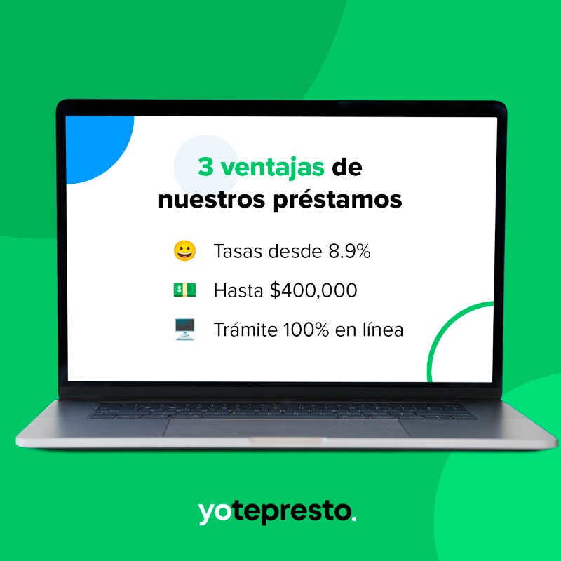 yoteprestoCOM's tweet photo. Solicita tu préstamo en línea, el trámite es gratuito. Somos una fintech regulada y autorizada por Condusef y la CNBV.

CAT PROMEDIO: 26.7% sin IVA.