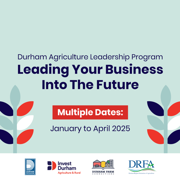 🌟Start the New Year off right by elevating your leadership and business skills.
📎 Register now for the Durham Agriculture Leadership Program. 
This four-module series starts in January and runs once a month until April. 

Learn more and register at: hubs.ly/Q0307zsP0.