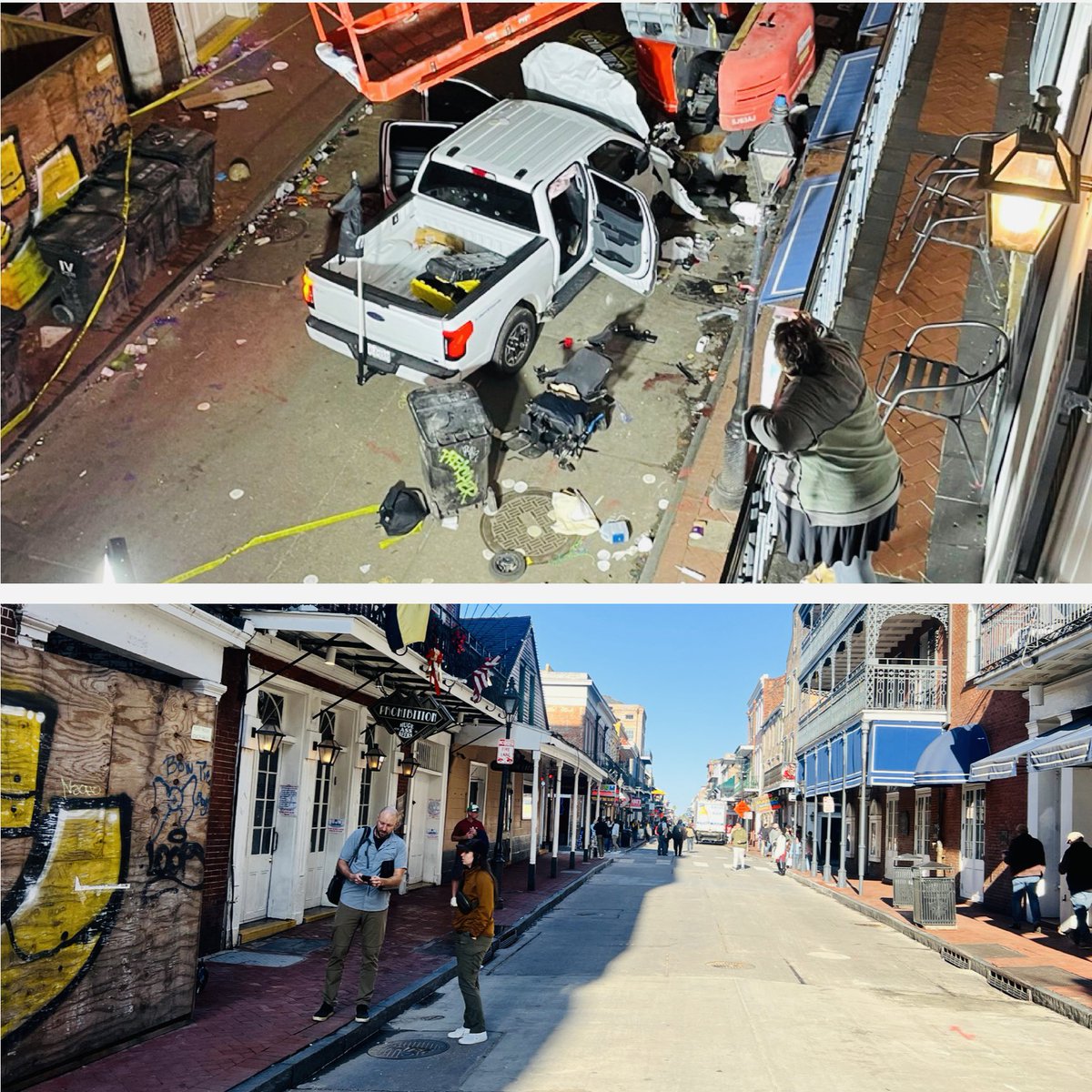 New Orleans street crews worked through the night to sanitize Bourbon Street after the New Years Day attack that killed 14 people and injured dozens more.

The rented Ford pickup the FBI says a terrorist drove into French Quarter crowds is gone, and businesses have now reopened.