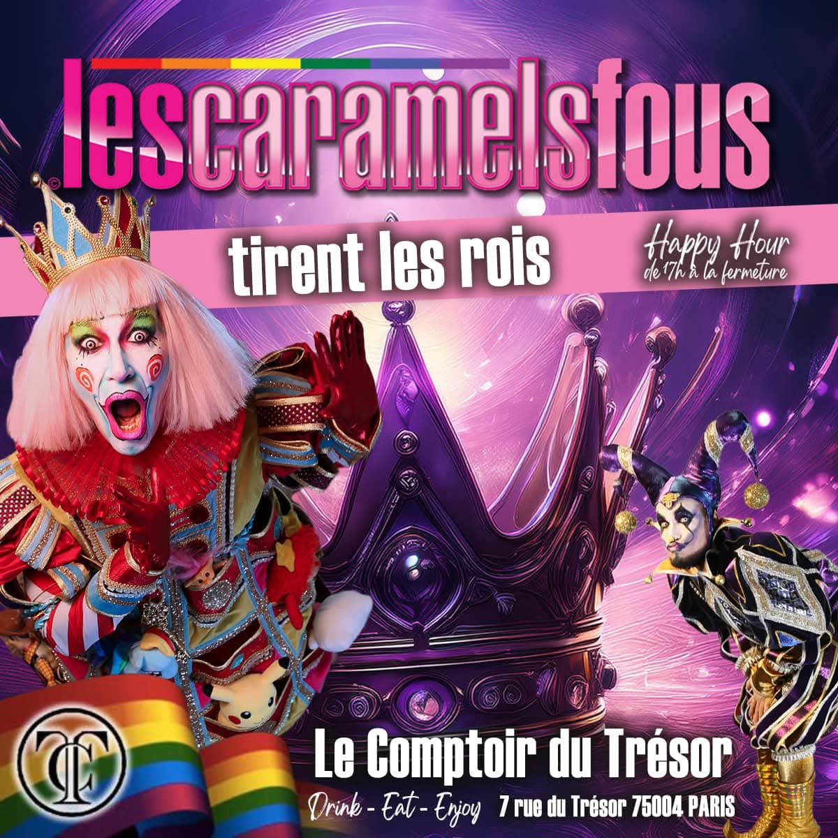 Venez célébrer la nouvelle année autour d'une galette des rois et reines 👸 🍰 
🍭 "Happy Ending"
📅 Dim 5 janvier à partir de 18:30
🏢 Le Comptoir du Trésor avec le merveilleux sourire de Victor 😍
🎁 Code promo : COMPTOIR24 pour profiter des meilleurs tarifs
📸 <a href="/fredpierre75/">Fred Pierre</a>