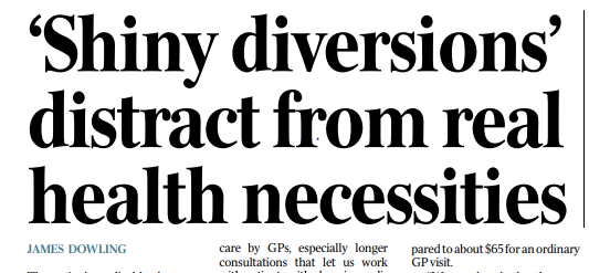 RACGPPresident's tweet photo. As I said to @James_Dow1ing urgent care clinics are not the answer. Instead, we need greater investment in preventive care by GPs. This includes higher patient rebates for longer consults, which are particularly important for people with complex chronic conditions. #Medicare https://t.co/w8SQASFtGp