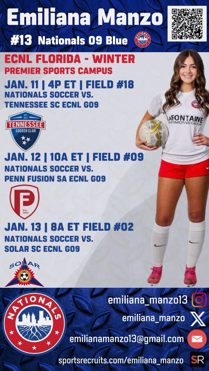 Emiliana Manzo/2027 Grad/ #13 (@emiliana_manzo) on Twitter photo Come check us out at ECNL Florida January 11-13 <a href="/CoachDR7/">David Robertson</a> <a href="/ImYouthSoccer/">ECNL/GA/Recruiting/College Soccer</a> <a href="/ImCollegeSoccer/">College Soccer Truth ™</a> <a href="/ECNLgirls/">ECNL Girls</a> <a href="/staff_pro1213/">Stafford Productions</a> <a href="/SunilSportsNews/">Sports News By Sunil Sunder Raj</a> <a href="/wearesoccershow/">We Are Soccer ⚽️</a> <a href="/NationalsGA/">Nationals Girls Academy</a> <a href="/09NationalsBlue/">Nationals 09 Blue ECNL</a> <a href="/PrepSoccer/">Prep Soccer ⚽️</a> <a href="/TheSoccerWire/">SoccerWire</a> <a href="/TopDrawerSoccer/">TopDrawerSoccer</a> #ECNLFL Come check us out at ECNL Florida January 11-13 <a href="/CoachDR7/">David Robertson</a> <a href="/ImYouthSoccer/">ECNL/GA/Recruiting/College Soccer</a> <a href="/ImCollegeSoccer/">College Soccer Truth ™</a> <a href="/ECNLgirls/">ECNL Girls</a> <a href="/staff_pro1213/">Stafford Productions</a> <a href="/SunilSportsNews/">Sports News By Sunil Sunder Raj</a> <a href="/wearesoccershow/">We Are Soccer ⚽️</a> <a href="/NationalsGA/">Nationals Girls Academy</a> <a href="/09NationalsBlue/">Nationals 09 Blue ECNL</a> <a href="/PrepSoccer/">Prep Soccer ⚽️</a> <a href="/TheSoccerWire/">SoccerWire</a> <a href="/TopDrawerSoccer/">TopDrawerSoccer</a> #ECNLFL