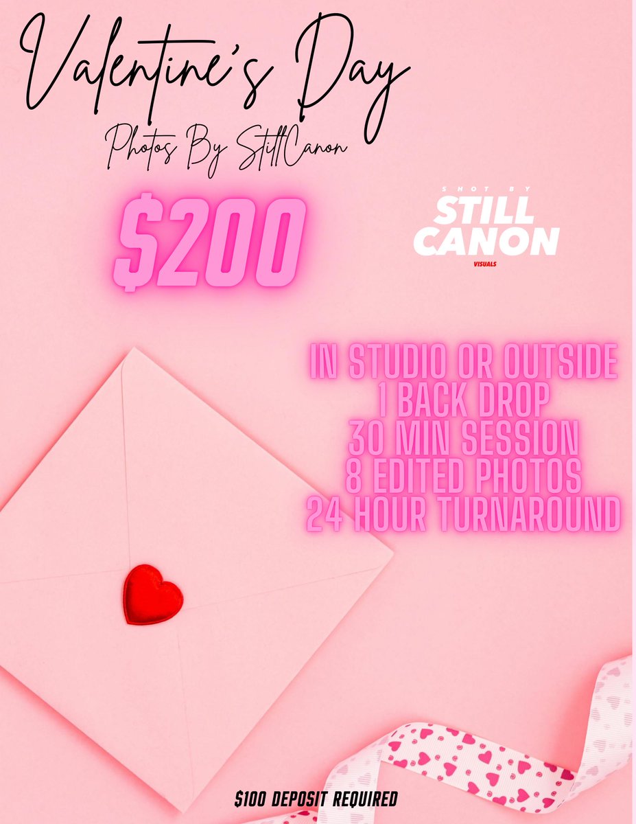 stillcanon's tweet image. Valentine’s Day special photography 💌 in studio. $200 - $100 deposit required. DM to book let’s work 📸🌎🎥💕