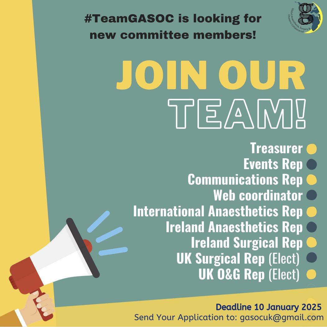 🎉 New Year, New Opportunities! Step into 2025 by joining the GASOC team. We are looking for passionate doctors to join us and make a global impact. 

Several roles open- more info: gasocuk.co.uk/newcommitteepo…

📅 Dealine 10th January