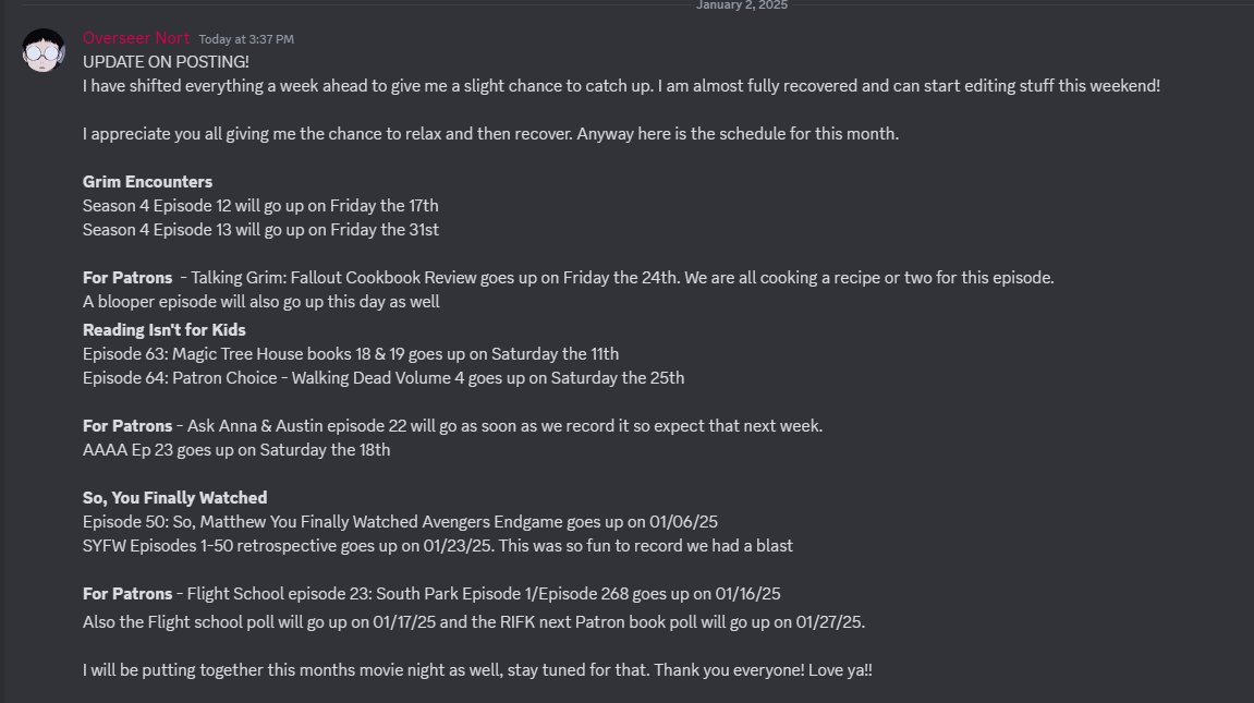 GrimEncounters's tweet image. Update to the postings for January! Happy New Years everyone!!
- Nort