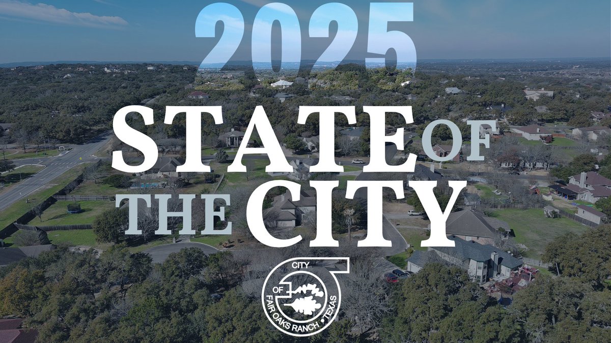 Exciting things are happening in Fair Oaks Ranch! 🏡 Mark your calendars for the State of the City Address on January 30th, 2025 at Spring Creek United Church. Join us to hear Mayor Maxton and City Manager Scott Huizenga share accomplishments, projects, and plans for the future.