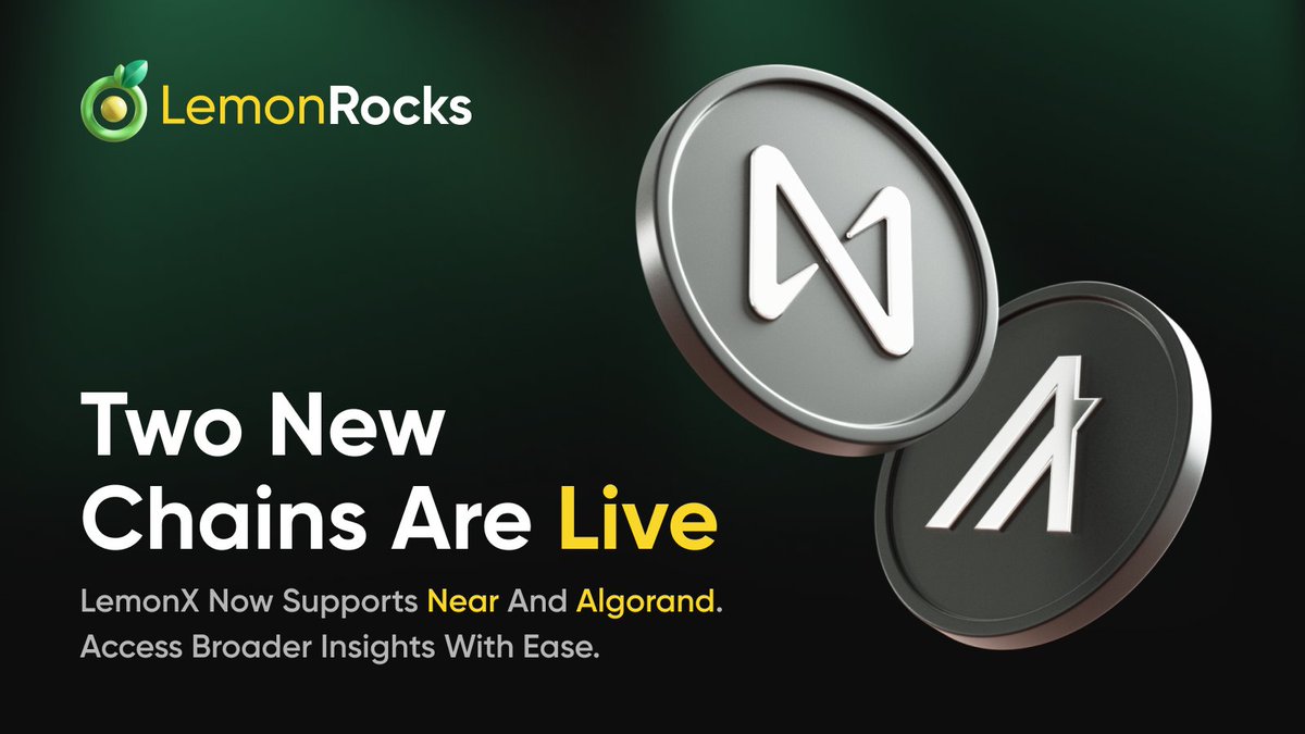 LemonRocks (@lemonrockscom) on Twitter photo LemonX now supports <a href="/NEARProtocol/">NEAR Protocol</a> and <a href="/Algorand/">Algorand Technologies</a>
With these integrations, users gain access to broader insights and enhanced functionality across multiple chains, further empowering their decision-making. LemonX now supports <a href="/NEARProtocol/">NEAR Protocol</a> and <a href="/Algorand/">Algorand Technologies</a>
With these integrations, users gain access to broader insights and enhanced functionality across multiple chains, further empowering their decision-making.