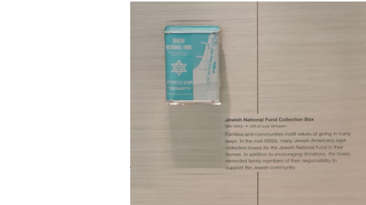 Saw this at <a href="/smithsonian/">Smithsonian</a> <a href="/amhistorymuseum/">National Museum of American History</a>'s exhibit on Giving in America today, with no context, no explanation of the JNF's history of settler-colonialism and displacing Palestinians and Judaizing the West Bank and East Jerusalem. Shame.