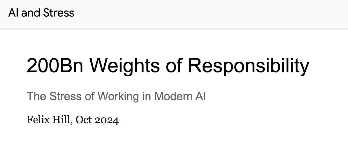 This is the most gut-wrenching blog I've read, because it's so real and so close to heart. The author is no longer with us. I'm in tears. AI is not supposed to be 200B weights of stress and pain. It used to be a place of coffee-infused eureka moments, of exciting late-night arxiv