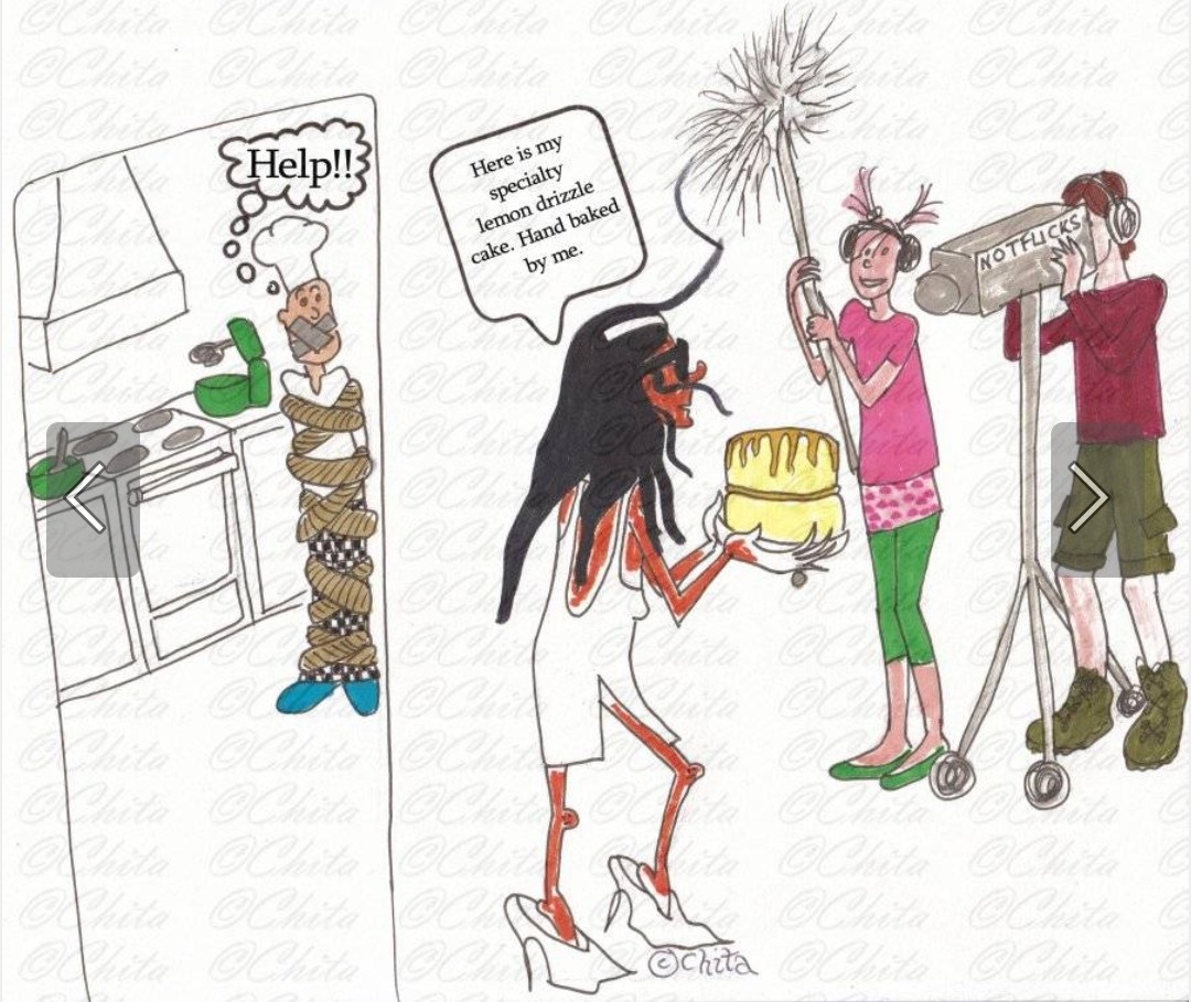ChitaCartoons's tweet photo. Aah yes, the cooking show. 100% authentic. Everything cooked by her. All original. Nothing copied from anywhere else at all. 
That cake does look yummy.
#MeghanOnNetflix #MeghanMarkle #MeghanIsBack https://t.co/IcD9yPPNaF