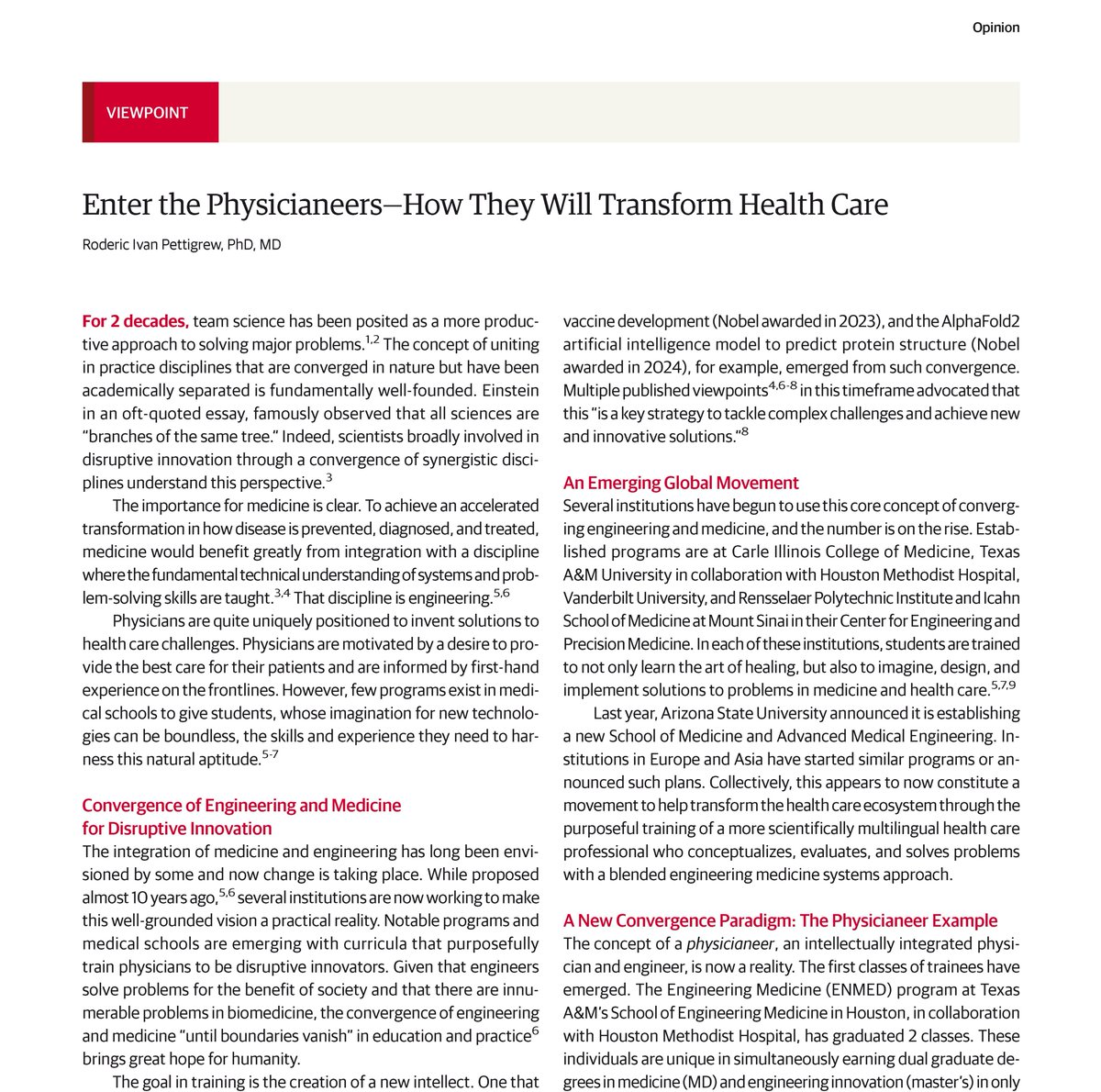 Viewpoint: Integrating engineering with medicine is fostering a new generation of "physicianeers" who are uniquely equipped to innovate and solve complex healthcare problems. ja.ma/4gCVMcR
