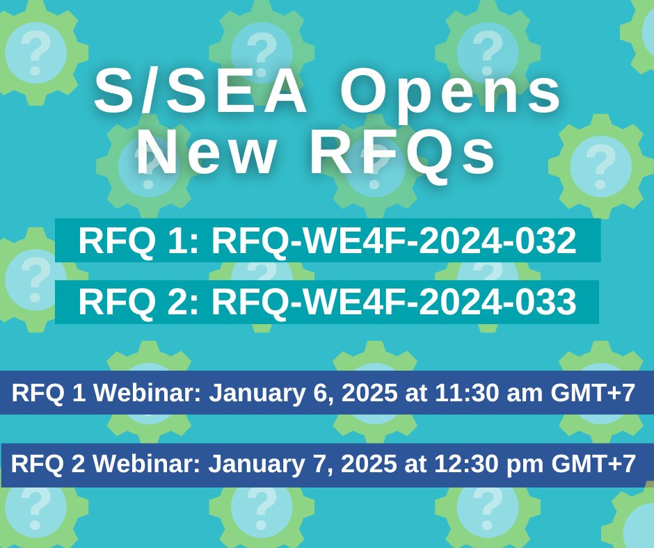 Water and Energy for Food (@we4fgcd) on Twitter photo The S/SEA Hub is calling for consultants and companies to help drive impactful change! Join us for webinars to learn more about the RFQs and get questions answered!
📧 Submit questions by Jan 3: WE4FAsiaBids@tetratech.com
👉 Register for the webinars: forms.gle/gMwJ91fVYRxRGC… The S/SEA Hub is calling for consultants and companies to help drive impactful change! Join us for webinars to learn more about the RFQs and get questions answered!
📧 Submit questions by Jan 3: WE4FAsiaBids@tetratech.com
👉 Register for the webinars: forms.gle/gMwJ91fVYRxRGC…