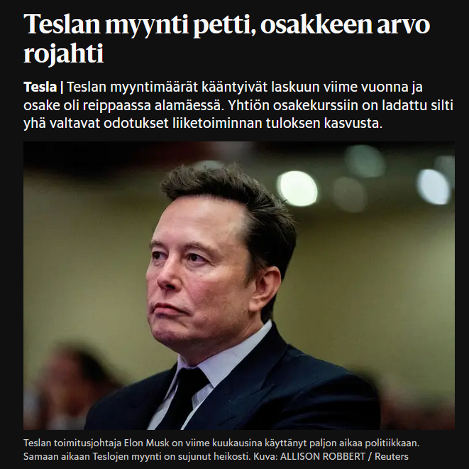 JukkaLepikko's tweet image. "Teslan toimitusjohtaja Elon Musk on viime kuukausina käyttänyt paljon  aikaa politiikkaan. Samaan aikaan Teslojen myynti on sujunut heikosti."

Fact check: viimeisen kolmen kuukauden aikana Tesla raportoi myyneensä enemmän autoja, kuin ikinä minkään kvartaalin aikana.