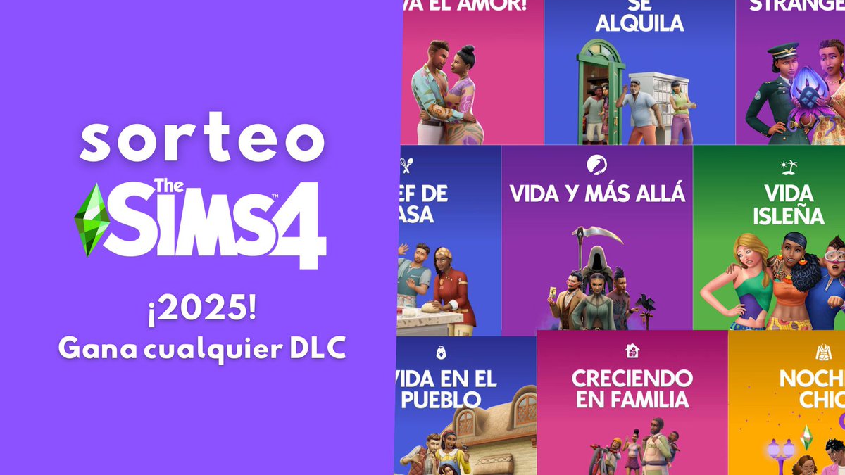 🚨 SORTEO

Gana una copia de cualquier Pack de #LosSims4, a tu elección y en cualquier plataforma. 🎮

- Síguenos
- Sigue a <a href="/LosSimsES/">Los Sims</a> y <a href="/EA_Espana/">EA Spain</a>
- Like y RT
- Comenta el Pack y plataforma deseada

El sorteo se cierra el 9 de enero. ¡Mucha suerte y feliz 2025 Simmers! 💚