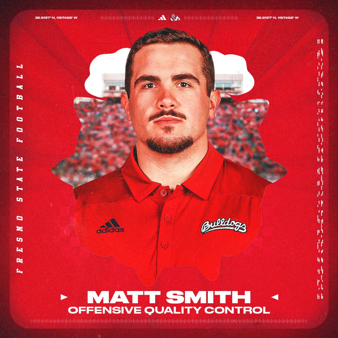 Fresno State Football (@fresnostatefb) on Twitter photo 𝗔 𝗧𝗥𝗨𝗘 𝗕𝗨𝗟𝗟𝗗𝗢𝗚🗣️
<a href="/CoachSmith59/">Matthew Smith</a> is staying on staff as an offensive quality control assistant‼️ 𝗔 𝗧𝗥𝗨𝗘 𝗕𝗨𝗟𝗟𝗗𝗢𝗚🗣️
<a href="/CoachSmith59/">Matthew Smith</a> is staying on staff as an offensive quality control assistant‼️