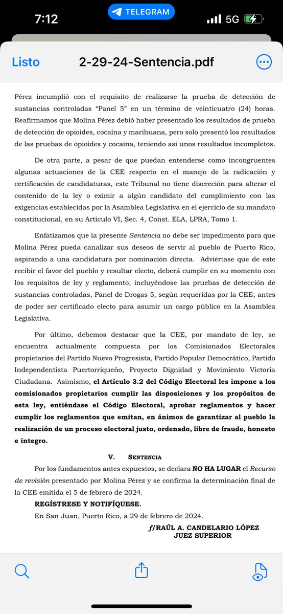 Desde el 29 de febrero de 2024, Eliezer Molina y sus abogados tienen conocimiento que tiene que cumplir con los requisitos del Código Electoral.  Véase Sentencia que hace la advertencia de los requisitos para juramentar.  La ley le aplica a todos!