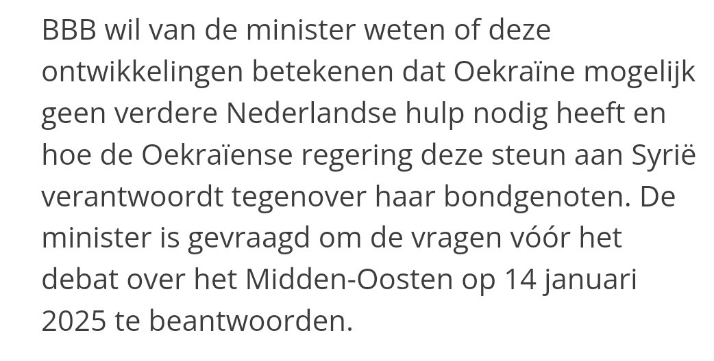 Oekraïne doneert graan aan Syrië en dat betekent dat Oekraïne geen steun meer nodig heeft. 2025 is nog lang maar denk niet dat de domheid van deze Kamervragen dit jaar nog overtroffen gaat worden. 

'Noaberschap'
