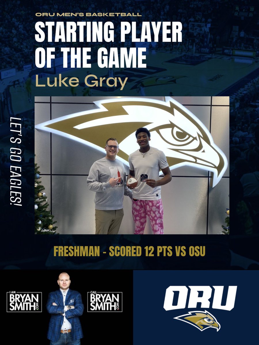 It’s Basketball time in Oklahoma! The Golden Eagles are at work daily and on Fire! 

The #callbryansmith player of the Game ™️ is Luke Gray! 

#oru
#goldeneagles
<a href="/LUKEGRAY20244/">Luke Gray</a>