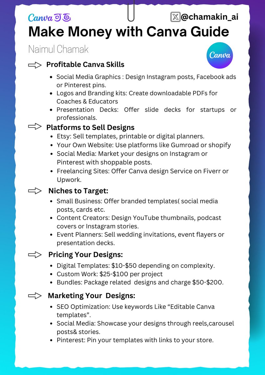 Canva is a money-making machine. You can make $297 every day with it.

Usually, I'd charge $95 for this guide, but today I'm giving it away .

Like and comment "Canva" and I’ll send you my in-depth guide for FREE. Repost It. 

Follow me to receive DM. FREE for the next 24 hours.