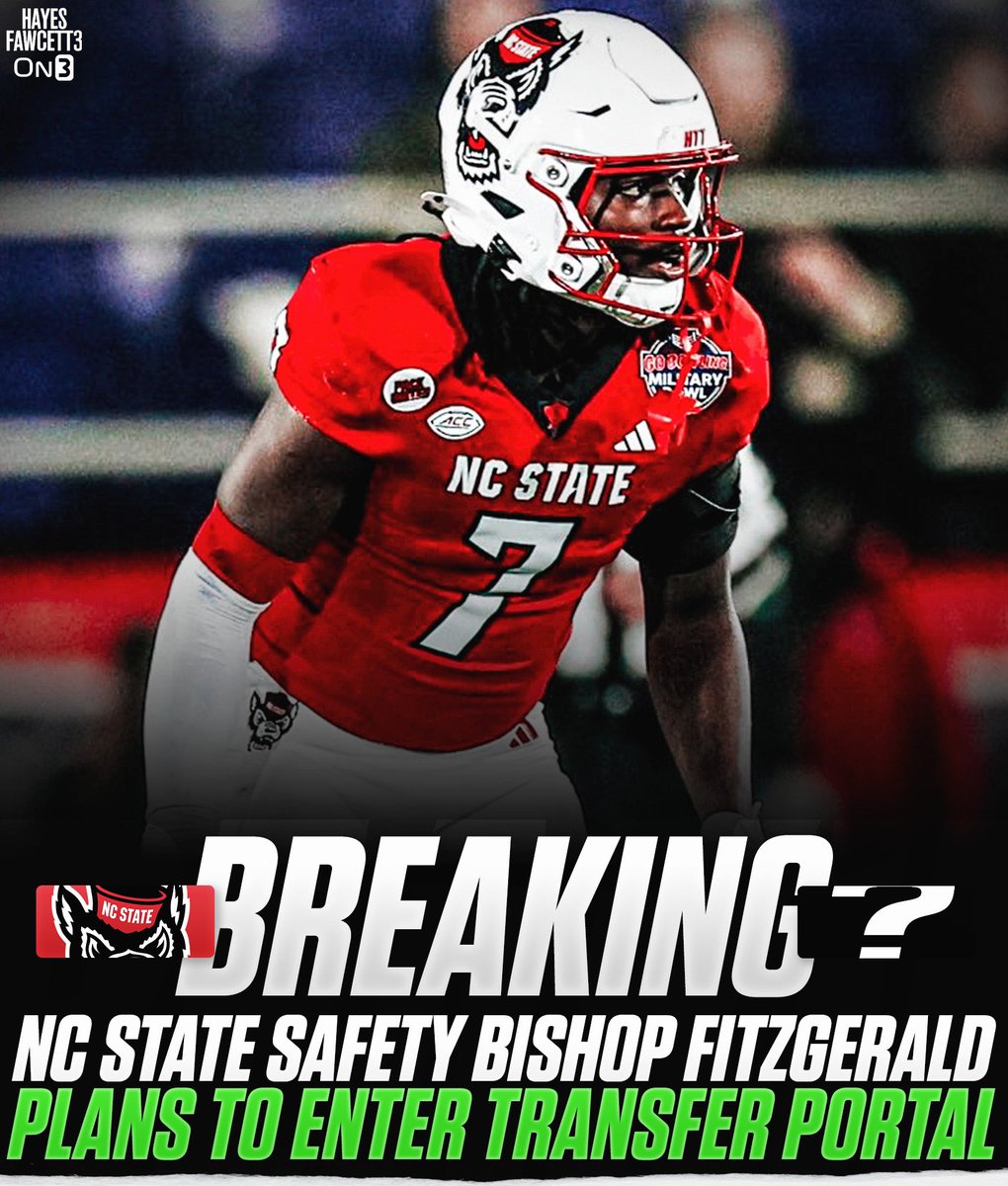 BREAKING: NC State starting Safety Bishop Fitzgerald plans to enter the Transfer Portal, he tells @on3sports

The 6’0 195 Safety totaled 55 Tackles, 7.5 TFLs, 8 PBUs, 1 FF, &amp; 3 INT this season

All-ACC Honorable Mention

1 year of eligibility left

on3.com/transfer-porta…