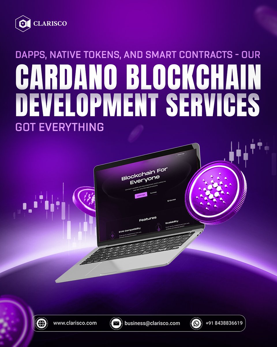 ClariscoSol's tweet image. At Clarisco Solutions, we specialize in Cardano Blockchain Development Services customized for business needs.

bit.ly/4gvkWtP

#clarisco #CardanoBlockchainDevelopment #BlockchainDevelopmentServices #Cardanotokens #Cardanosmartcontracts  #USA #Canada #Germany