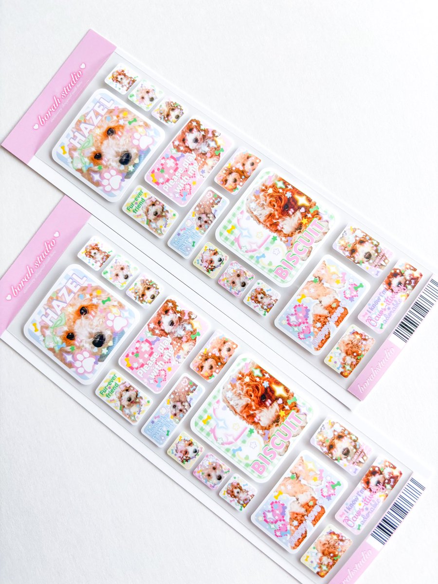 borahstudio's tweet photo. Meet Biscuit and Hazel! 🐾✨ I turned my two fur babies into sticker sheets filled with love, fluff, and cuteness overload. Perfect for dog lovers and sticker enthusiasts alike! 🐶💖
Coming soon to @itsdecoday 🎀#decosticker #stickerart #stationeryshop #puppylove https://t.co/VACE6cgSQk