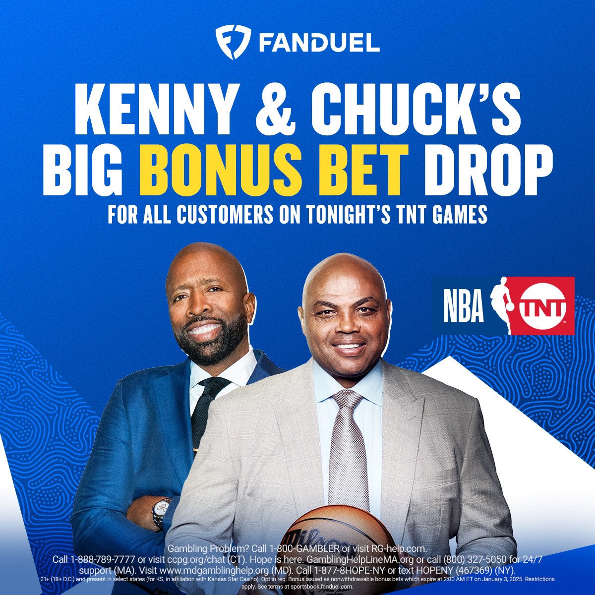 Kenny Smith (@thejetontnt) on Twitter photo Hey <a href="/FDSportsbook/">FanDuel Sportsbook</a> Customers, Chuck and I are bringing you Bonus Bets TONIGHT. Claim yours now on FanDuel and use it before the TNT games conclude. Hey <a href="/FDSportsbook/">FanDuel Sportsbook</a> Customers, Chuck and I are bringing you Bonus Bets TONIGHT. Claim yours now on FanDuel and use it before the TNT games conclude.