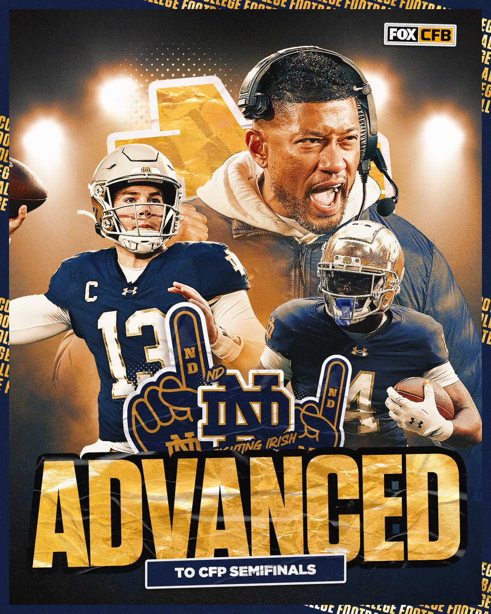 NOTRE DAME IS GOING TO THE CFP SEMIFINALS ☘️

The Fighting Irish take down Georgia in the Sugar Bowl 💪