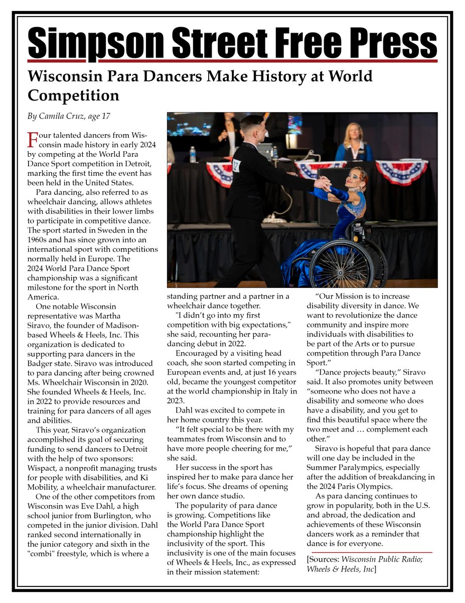 ssfp_news's tweet photo. Talented Wisconsin dancers made history at the World Para Dance Sport competition. SSFP reporter Camila Cruz spotlights their journey and how local groups are leading the way in inclusive dance. Read more below or online:
https://t.co/tLSZivfZUw
#NeverHandInYourFirstDraft https://t.co/wZzwLVviQB